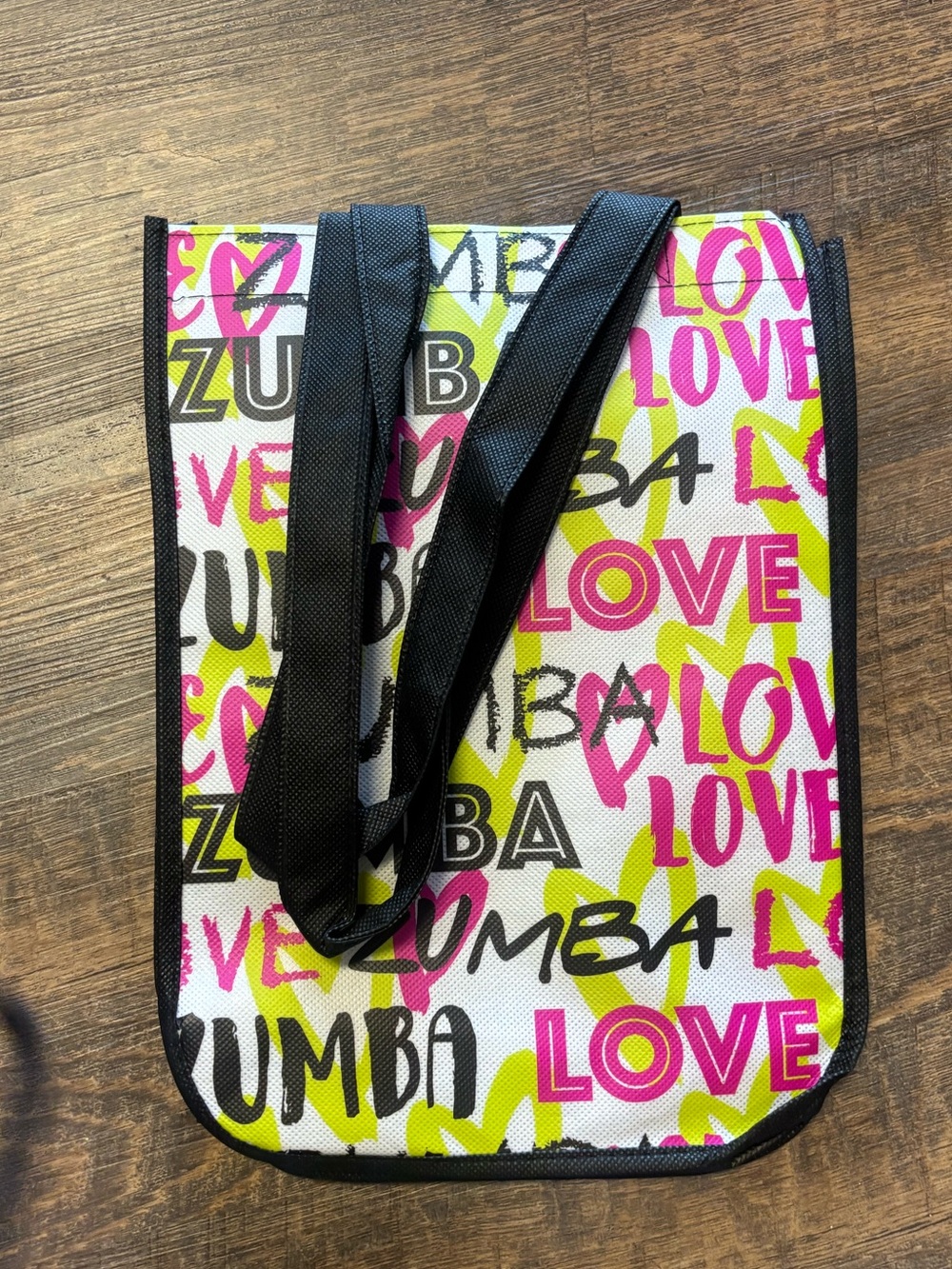 Zumba Fitness Pink & Lime LOVE Graphic Tote with Black Straps